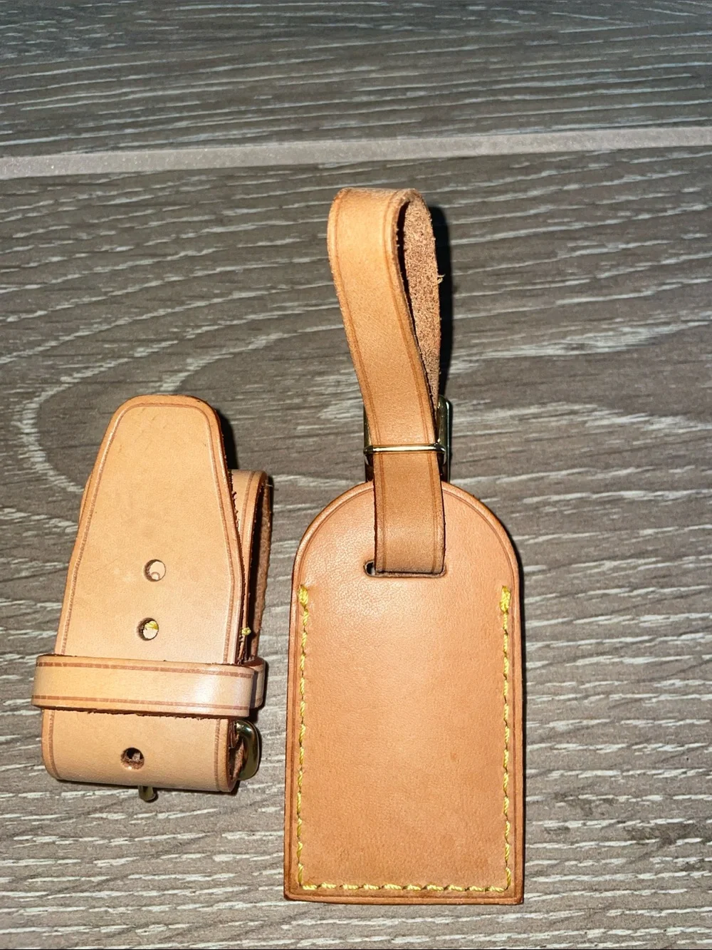 Louis Vuitton Natural Vachetta Leather Luggage Tag with Yellow Stitching